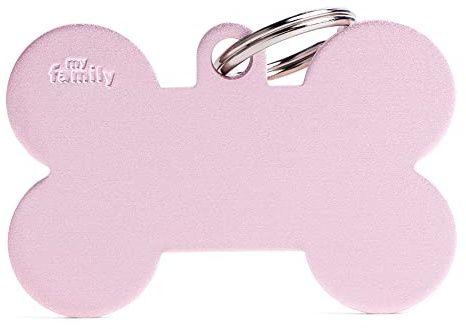 My Family Placa de Identificación Personalizado para Perro Made in Italy, Hueso XL Rosa, Placa de identificación de Perro Grabada Gratis, Aluminio, Colección Basic, 48x31 mm
