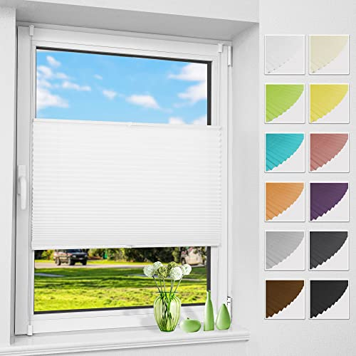 Allesin Plissee ohne Bohren Plissees Klemmfix Weiß 95x120cm(BxH), Plisseerollo Faltrollo mit Klemmträger, Jalousie Rollos für Fenster und Tür, Sichtschutz und Sonnenschutz