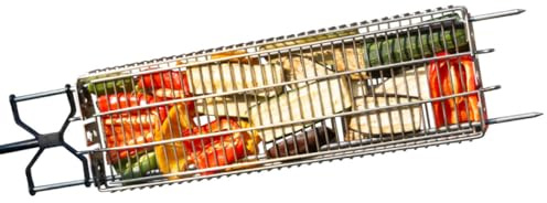KANKA Grill 100% Stainless Steel BBQ Grill Basket – Double Size Grilling Basket for Fish, Steak, Vegetables & Kebab – Adjustable Levels, Outdoor BBQ Accessories, Dishwasher Safe, XL