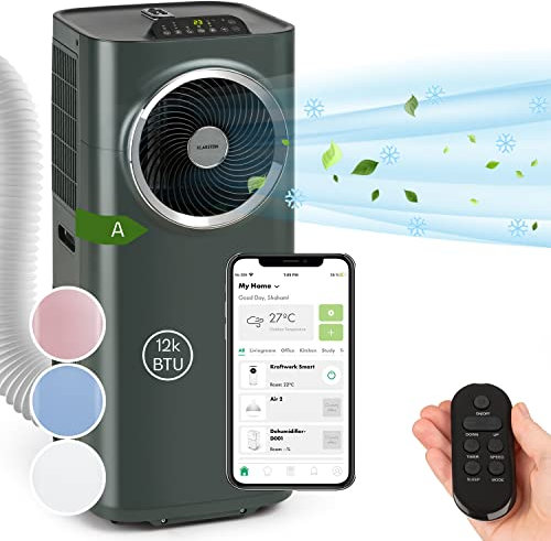 Klarstein Climatiseur Mobile Silencieux, Smart Climatisation Portable 5 en 1, Mini Clim, Purificateur et Elimination Odeurs, Déshumidificateur d'Air, Mode Nuit, Faible Conso, 12K BTU, Climatiseurs