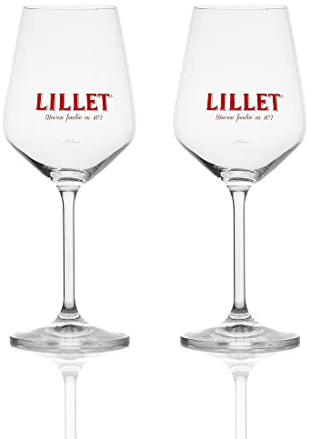 2 Stück original Lillet Gläser Cocktailglas Cocktailgläser 2er Set mit Schriftzug, transparent