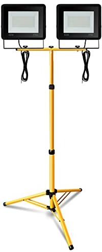 Eulenke Spot LED de chantier avec trépied 2 x 50 W blanc chaud IP66 étanche 3000 K 4250 lm lampe de construction intérieure et extérieure réglable en hauteur (avec câble de 1 m pas de connecteur)