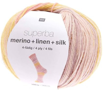 Lana para calcetín Superba Merino + lino + seda 4 hilos - 100 gr - Rico Design