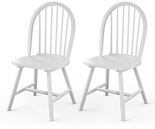 GiantexUK Set of 2/4 Wooden Chairs, High Back Dining Chair Set, Stylish Country Style Kitchen Chair Seats for Home,Dining Room, Restaurant & Cafe(2PCS, White)