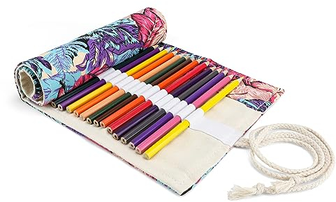 CHSEROK 36 Loch Rollmäppchen,Pinselrollen Beutel Segeltuch, Leinwand Pencil Wrap zur Aufbewahrung von Bleistiftskizzenstiften und Malstiften Verwendet Werden Kann
