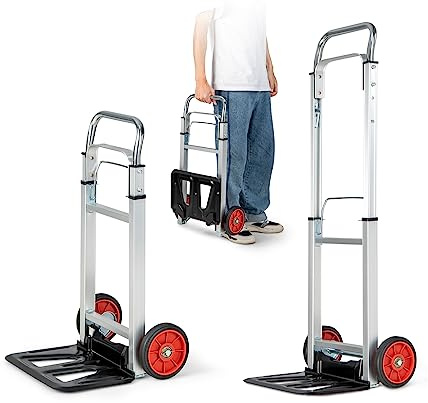 COSTWAY Carrello a Mano in Alluminio Pieghevole e Portatile, Carrello Portapacchi con Manico Telescopico Pieghevole e 2 Ruote in Gomma, Capacità di Carico 100 kg, per Casa, Giardino e Magazzino
