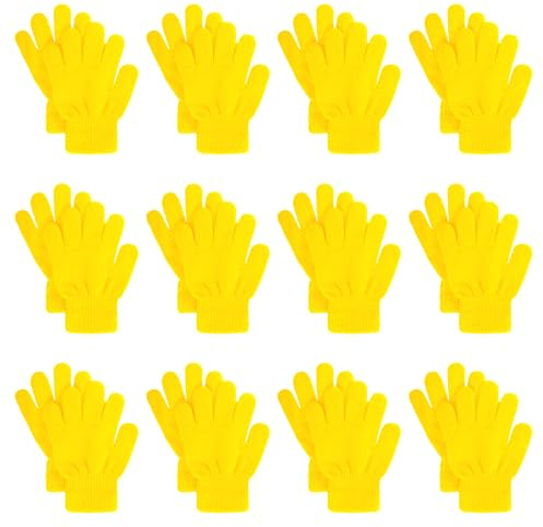 jiebor 12 Pairs Kids Warm Winter Knit Gloves for Boys Girls Children Kids Yellow