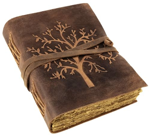 Moonster Journal Cuir Vintage Arbre de Vie, 240 Pages de Papier de Coton, Journal Intime Vierge, Journal d'Art Antique, Carnet de Notes de Style Ancien, Carnet de Croquis en Cuir 20x15 cm