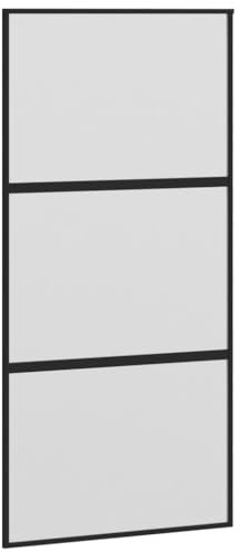 vidaXL Puerta Corredera, Puerta Corrediza, Panel de Privacidad, Puerta Decorativa para Granero Hogar, Vidrio Templado y Aluminio Negra