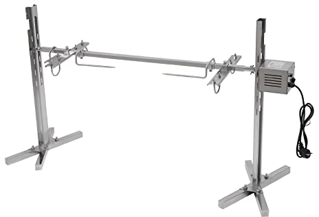 Pincho para barbacoa, motor de acero inoxidable de 220 V y 25 W, 2 tenedores para barbacoa de acero inoxidable, peso de equilibrio y soporte para motor, pincho giratorio para asador, pincho giratorio