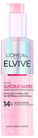L'Oréal Paris Elvive Siero Senza Risciacquo, Per Capelli Spenti e Porosi, Capelli Setosi, Con Acido Glicolico, Senza solfati, Glycolic Gloss, 150 ml