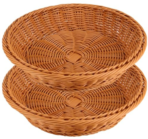 RT&BS 2 Pezzi Cestino Rotondo in Vimini per il Pane, Cestini in Vimini per la Frutta, Cestino per le Uova, Cestini Rotondi Ecologici per Conservare Pane, Frutta, Verdura, Snack, Dolciumi (Marrone, P)