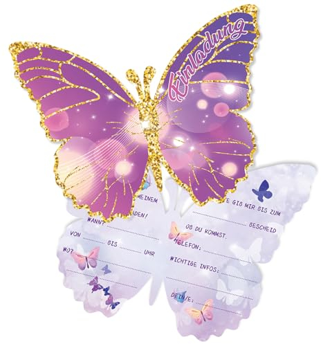 Werfunee - Einladungskarten Kindergeburtstag Mädchen - Schmetterlingen Einladungskarten Geburtstag - Einladung Kindergeburtstag - Geburtstagseinladungen Mädchen 12 Stück