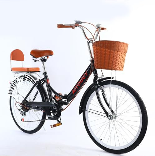 QXIWAOE Bicicleta Plegable de 24 Pulgadas de Acero al Carbono, Bicicleta de Ciudad de Velocidad, portátil, de Carga Ligera, para Damas, Bicicleta de Viaje de Princesa