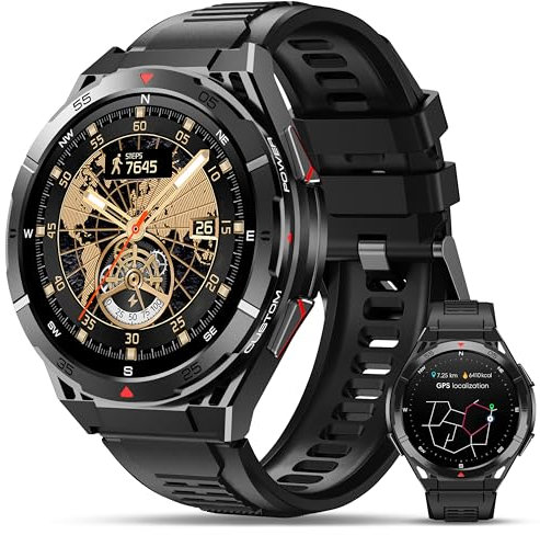 OUKITEL BT12 Military Smart Watch for Men GPS (Answer/Make Calls) 480mAh Smartwatch 5ATM Waterproof, 1.43 AMOLED Smart Watch with Pressure&Altitude&Compass for Android iOS