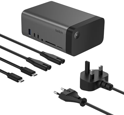 Belkin USB-C Hub, 11-in-1 Pro GaN Dock 150W, Multi-Port Docking Station w/USB-C, USB-A, Ethernet, SD, MicroSD, 3.5mm Port, 4K HDMI Ports for Triple Monitor Display - Compatible w/MacBook Pro & More