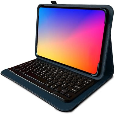 Navitech blått roterande Bluetooth-tangentbordsfodral kompatibelt med SANNUO surfplatta Touch 10,1 tum | SANNUO-I 10,1 tum 3G Phablet