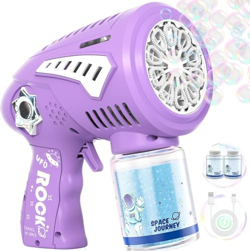 Pistola a bolle ricaricabile - Macchina per bolle per bambini con design a bolle di grandi dimensioni, luce LED abbagliante - Giocattoli regali età 3-15 per ragazzi, ragazze, bomboniere, compleanno