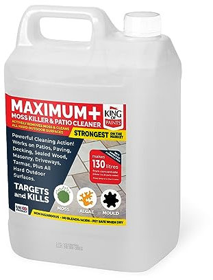 King of Paints Maximum+ Moss Killer and Patio Cleaner, 5L Concentrate Makes 130L, Professional-Grade Surface Treatment