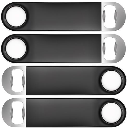 FLOW Barware Bottle Opener, 18cm Bar Blade | Rubber Coated Steel Beer Bottle Opener | Professional Dual Version Bar Blades Beer Openers | 4 Pack Black