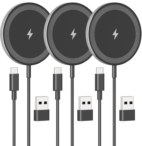 3-Pack 15W Magnetic Wireless Charger: Qi2 Fast Charging Pad for iPhone Air 17 16 15 14 13 12 Pro Max, Samsung Galaxy S26 S25, Google Pixel 10, AirPods-Slim Portable for Desk Bedside Travel-Black