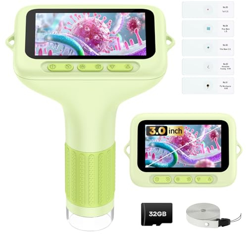 3.0 Screen Digital Microscope for Kids: 1000X Rechargeable Mini Pocket Portable Miniscope Magnifying Glass 4K Coin Jewelry Loupe Edu Science STEM Toy Xmas Gift 4-12 Boys Girls