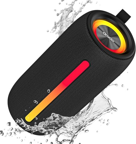 oraolo Bluetooth Speaker, 24W Portable Wireless Speaker with Loud Stereo Sound, RGB Party Lights, Bluetooth 5.4, IPX6 Waterproof Outdoor Speaker for Home, Beach, Camping, Support TWS/AUX/TF Card