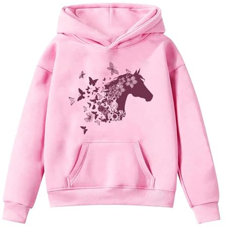 Generisch Robe-pull en guise de robe avec imprimé de cheval pour enfants, Pull à chevaux pour fille 152, Rose, 3-4 ans