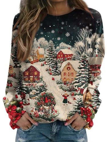 Pull'de Noel Femme Rock Intérieur Christmas Long Sweater Chaud Sweater Vêtements Top Famille Shirt Pull Habit Noel Femme Pilou Beau Alpaga Sweat XXL