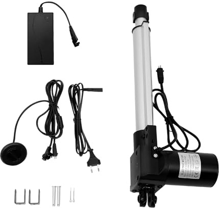 Linjär ställdon Linear Actuator, 220 V 60 W linjärmotor med nätadapter, 6000 N max. 230 mm stång, IP44 linjär ställdonssats för fönsteröppnare, automatisk dörröppnare, industriella elektriska