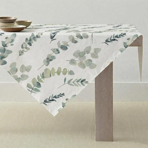 ViaElayu Mantel Primavera 85x85 Pequeño Mantel de Jardín Centro de Mesa Exterior Moderno Hojas de Eucalipto Verde Menta Manteles de Acuarela Cuadrados Lavables para Jardín al Aire Libre
