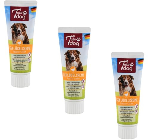 Crème de volaille Tubi dog | Pack de 3 | 3 x 75 g | Aliment complémentaire pour Chiens | Idéal pour l'entraînement & la Promenade | Parfait pour Cacher Les médicaments | 51% de Foie de volaille
