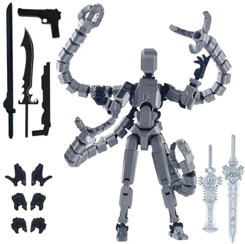 T13 Action Figure, Titan 13 Dummy 13 3D Printed Kit, Black Silver Octopus Doctor DIY Movable Joint Model, Articulated Design with Weapons for Stop Motion Figures, Perfect For Display And Gifting