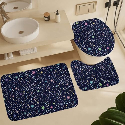 Juego De 3 Alfombrillas De Baño Galaxia Estrellada Bonita Juego De Alfombrillas De Baño Imprimir por Encargo Alfombras De Cama, para Bathroom, Cocina, Dormitorio