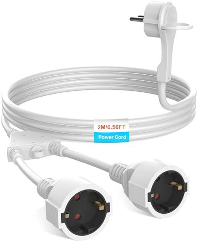 5 m utvändig förlängning med 2 Schuko-uttag, skyddskontakt IP44, dubbel förlängning med platt kontakt för utomhusbruk, med skyddskontakt, 2 x uttag, 16 A/250 V, vit