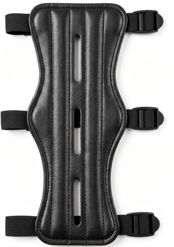 Archery Arm Guard, PU Leather Forearm Bracer with Adjustable Buckle Straps