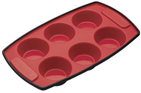 MasterClass European Style 6-Hole Silicone Muffin Tray, Red/Black, LFGB Grade, 30 x 18 cm, Oven Safe