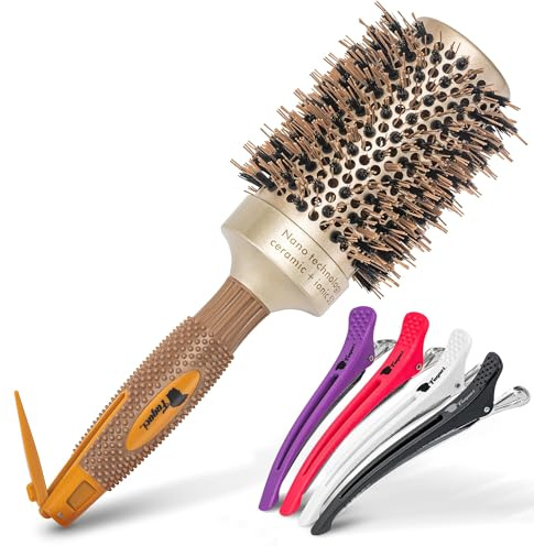 Fagaci Round Brush for Blow Drying with Natural Boar Bristle, Professional Round Hair Brush Nano Technology Ceramic + Ionic for Hair Styling