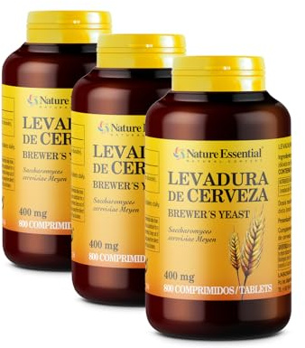 Nature Essential | Levadura de Cerveza 400 mg | Pack 3 Unidades | 800 Comprimidos | Fortalece Uñas, Piel y Cabello | Contribuye a la Formación de Queratina | Alto Valor Proteico | Vitamina B