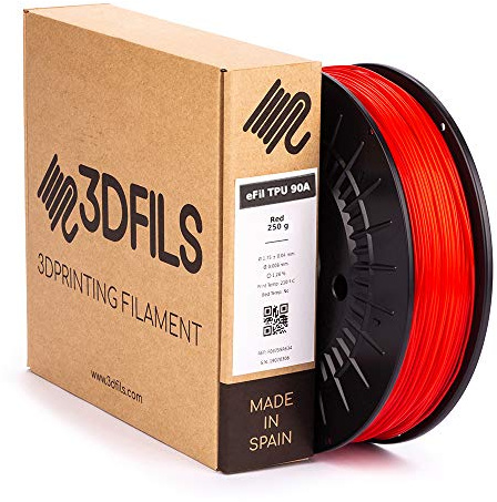3DFILS - Filamento flexible para impresión 3D eFil TPU 90A: 1.75 mm, 250 g, Rojo