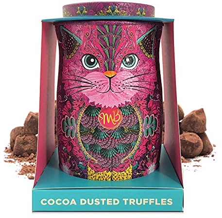Monty Bojangles Cocoa Dusted Chocolate Truffles Cat Tin (Persian Pink - 135g) Choccy Scoffy Flavoured Luxury Chocolatey Truffles - Collectable Cat Tin, Truffles Chocolate Gift Box With Bespoke Design