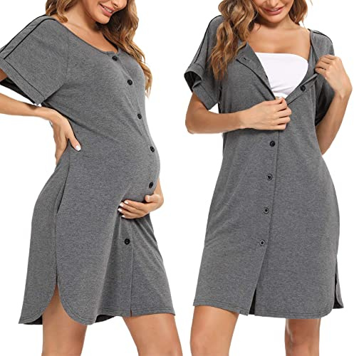 iClosam Camicia da Notte Donna Premaman Cotone Camicia da Notte Parto Ospedale con Bottoni Pigiama Donna maternità Manica Corta Sciolto Confortevole