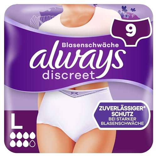 Always Discreet Inkontinenz-Höschen Plus Für Frauen, L, 9 Höschen, Verhindert Auslaufen Und Gerüche, Angenehm Und Kaum Spürbar