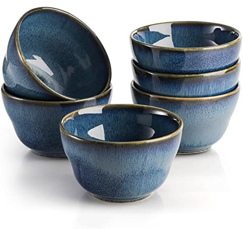 Peohud 6 Pack Small Dessert Bowls, 8 Ounce Bouillon Cups, Porcelain Pinch Bowl Ramekins for Dessert Pudding Soup Dipping Sauce