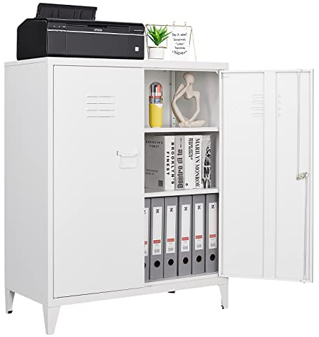 Sightlife Aktenschrank Abschließbar, Mehrzweckschrank Metallschrank Werkzeugschrank aus Stahl Büroschrank mit 2 Türen Werkstattschrank Kleiner Schrank Aufbewahrungsschrank Ordnerschrank
