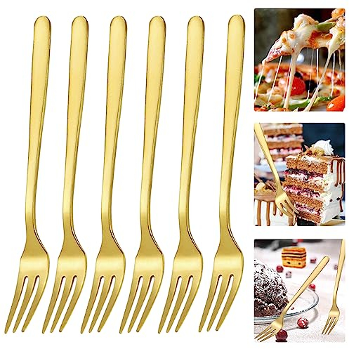 Kuchengabeln Gabeln Obstgabeln Besteck Cutlery Gabel Kuchengabel Kleine Dessertgabeln Forks Tischgabeln Tafelgabeln Stainless Steel Fork, 6 Stück Golden