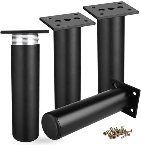 6 Inch / 15cm Metal Furniture Legs, 4Pcs Black Round Aluminum Alloy Furniture Feet DIY Replacement Support Leg for Table Cabinet Kitchen TV Stand Desk