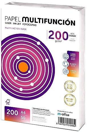 Papier A4 200g 50 feuilles, Papier multifonction pour imprimante, pour imprimantes laser et jet d’encre, photocopieuse, fax, usage bureau et scolaire, paquet m-office (50 feuilles 200g)
