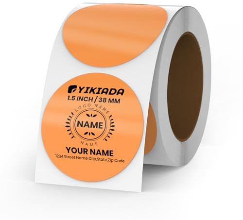 YIKIADA Etiquetas Térmicas de Vinilo con Puntos Naranjas, Rollo Autoadhesivo de 38 mm, Etiqueta de Dirección, Pegatinas de Impresora Impermeables para Logotipo, Código de Barras, Inventario de Código