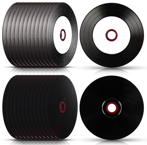Singhoow 25 Pcs CD-R Blank Discs 700mb 80 Min 52x Vinyl Recordable Disc with White Inkjet Printable Center and Black Recording Surface for Music Data